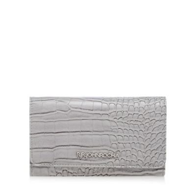 Grey mock croc medium flap over purse